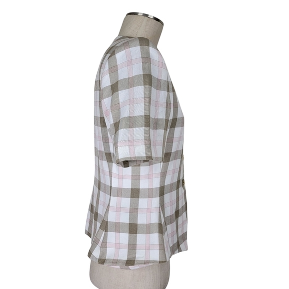 Le Suit Petite Skirt Suit Size 12P Tan Pink White Check Short Sleeve Blazer - Picture 4 of 10